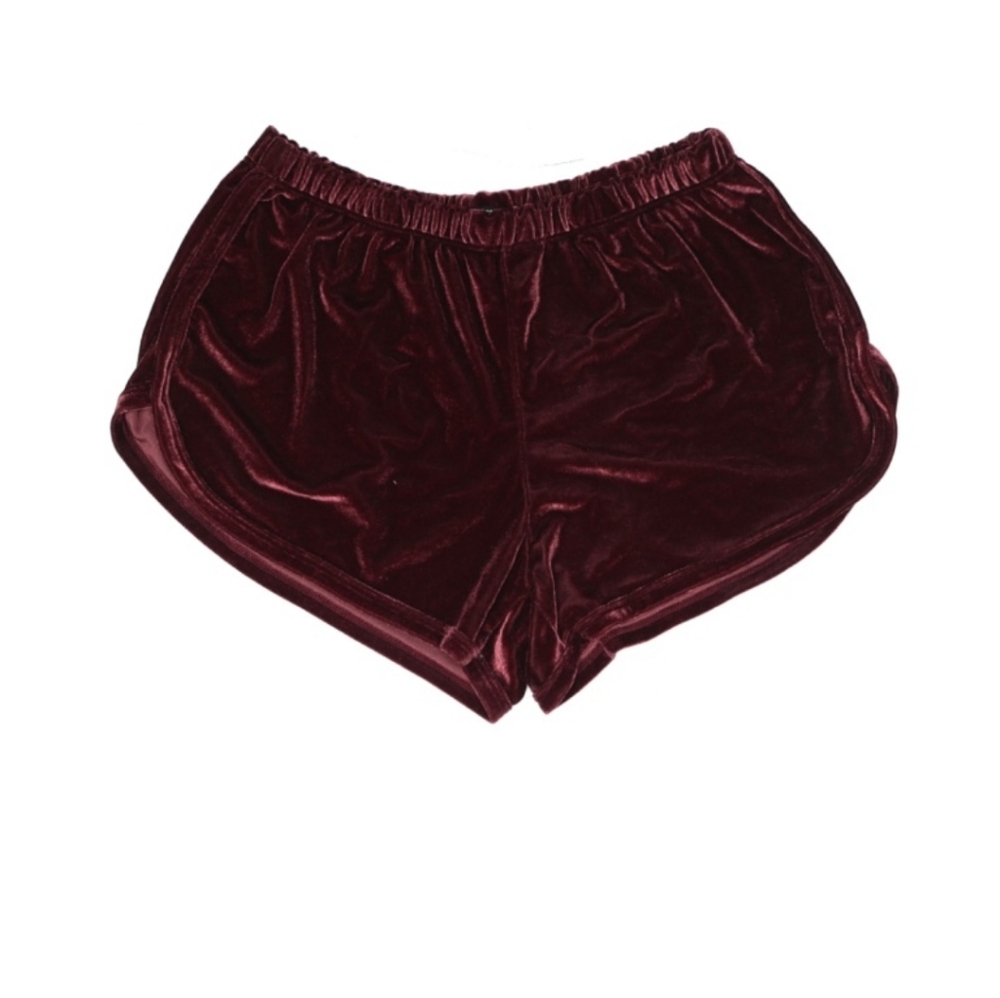 Brandy Melville Burgundy Velvet Shorts- One Size